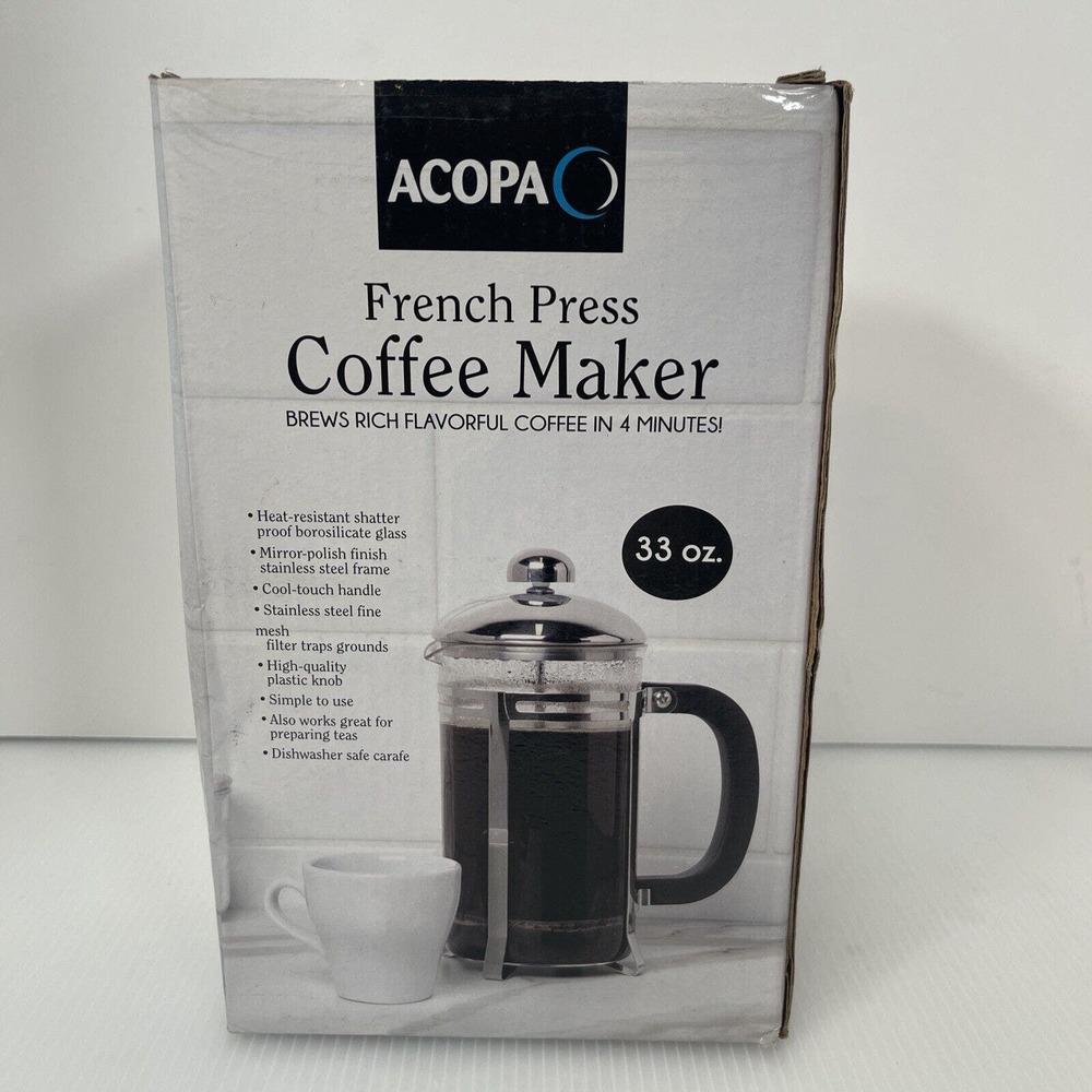 New Acopa French Press Coffee Maker 33oz Brews In 4 Minutes Open Box